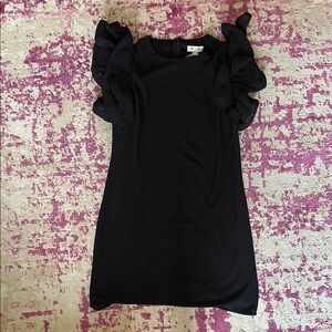 She + Sky Black Mini Dress with Ruffle Sleeves